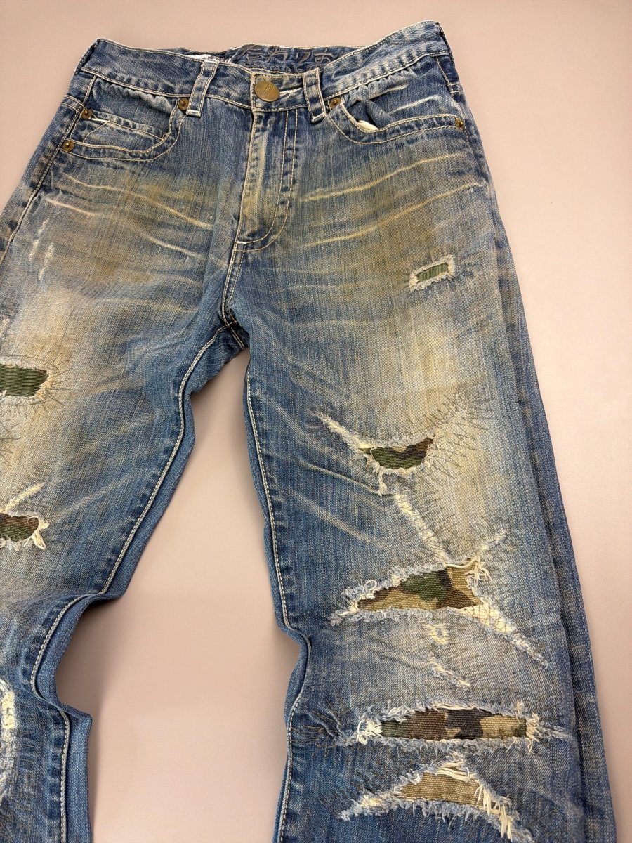 Osaka Big Train Archive "Great Wave" Distressed Denim - Camo Patchwork Blue - Past Pieces