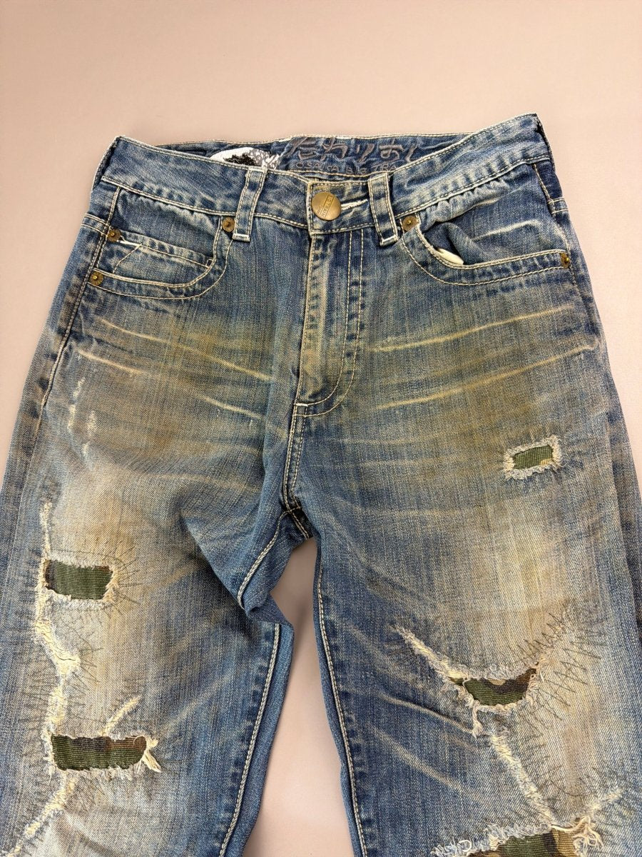 Osaka Big Train Archive "Great Wave" Distressed Denim - Camo Patchwork Blue - Past Pieces