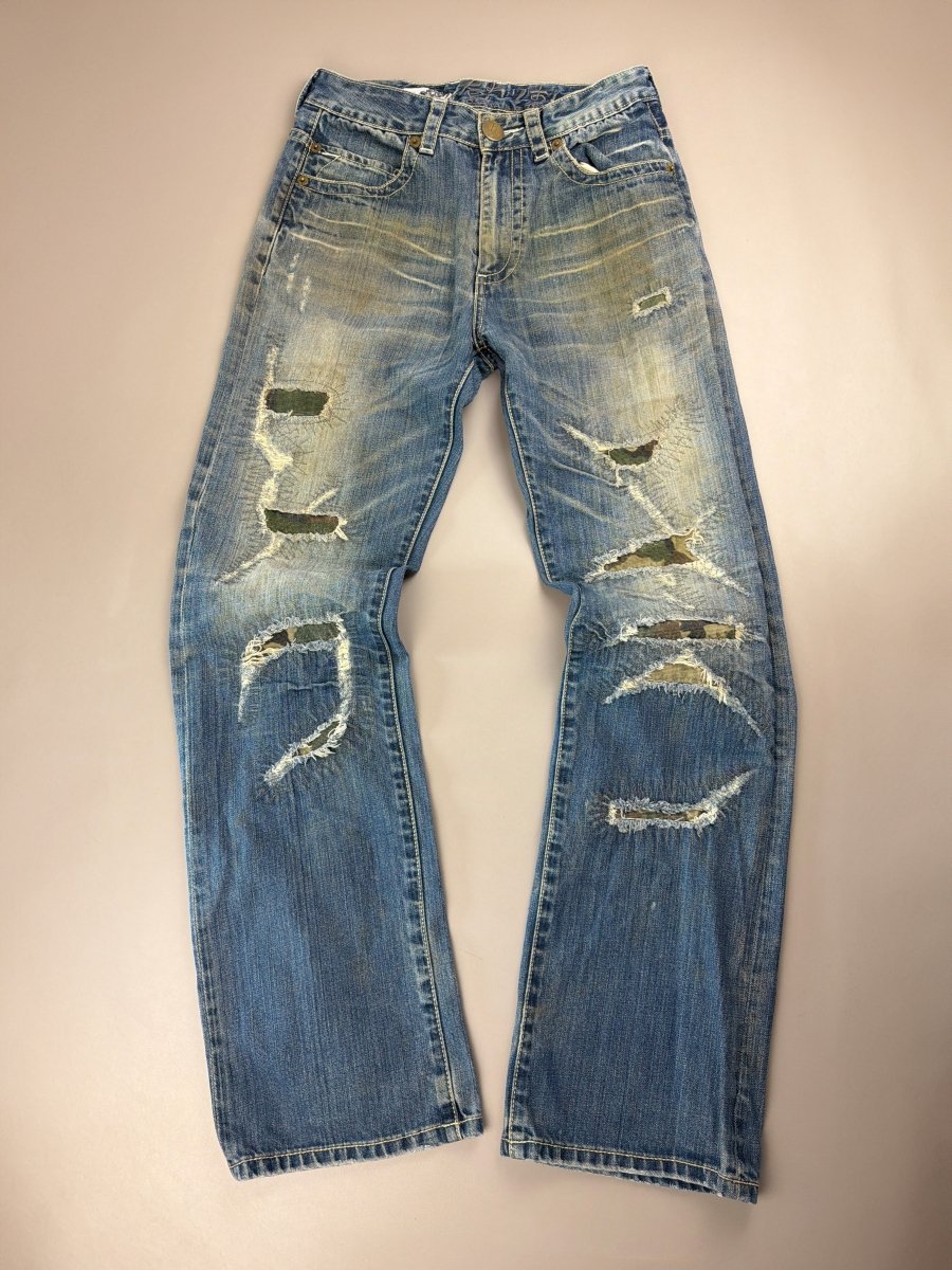 Osaka Big Train Archive "Great Wave" Distressed Denim - Camo Patchwork Blue - Past Pieces