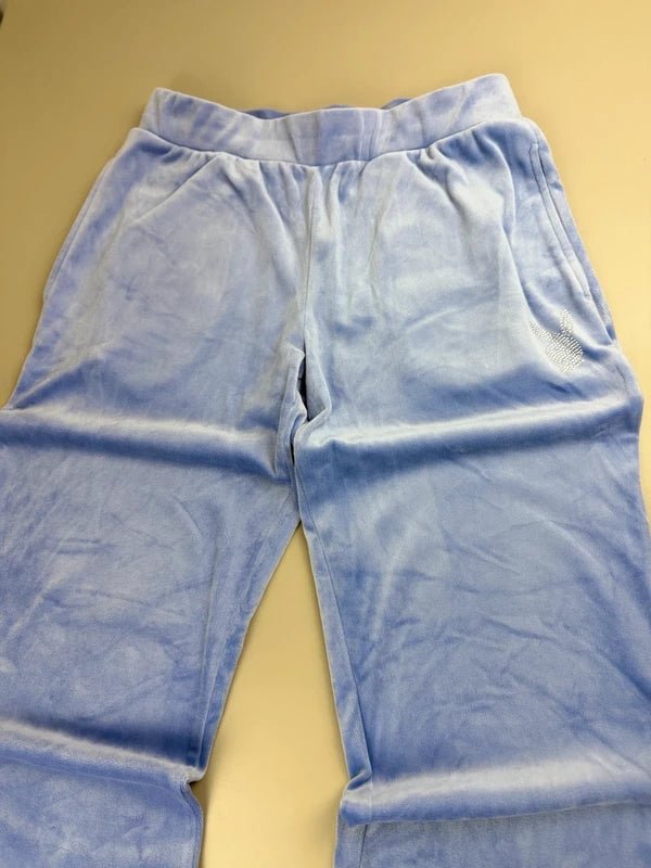 Playboy Rhinestone Velour "Bling Bunny" Trackpants – Periwinkle Y2K Pastel - Past Pieces