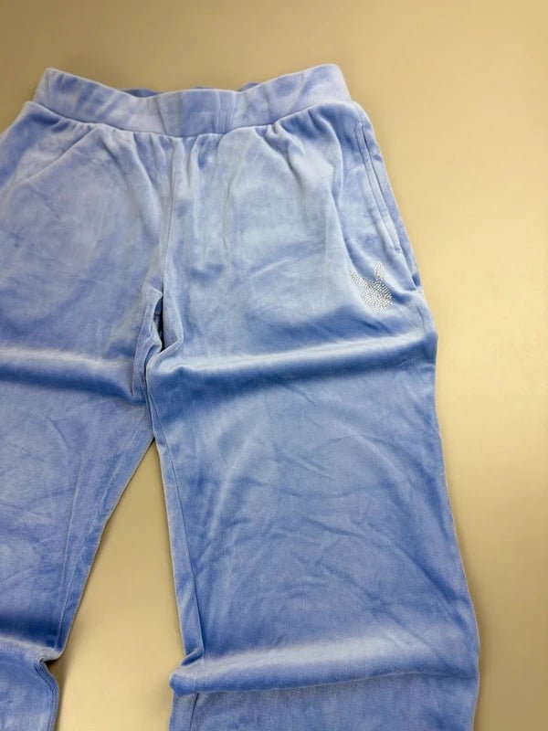 Playboy Rhinestone Velour "Bling Bunny" Trackpants – Periwinkle Y2K Pastel - Past Pieces