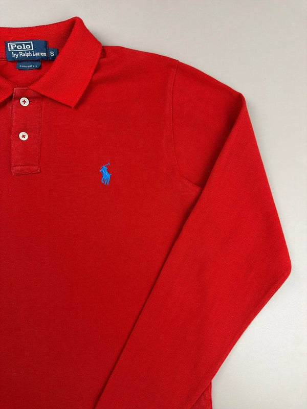 Polo Ralph Lauren Archive "Essential" Longsleeve Polo - Racing Red & Cyan Pop