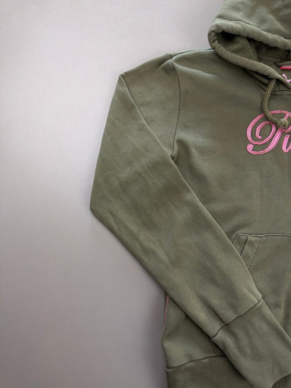 Puma "Cursive" Zip-Up Hoodie - Olive Green & Baby Pink