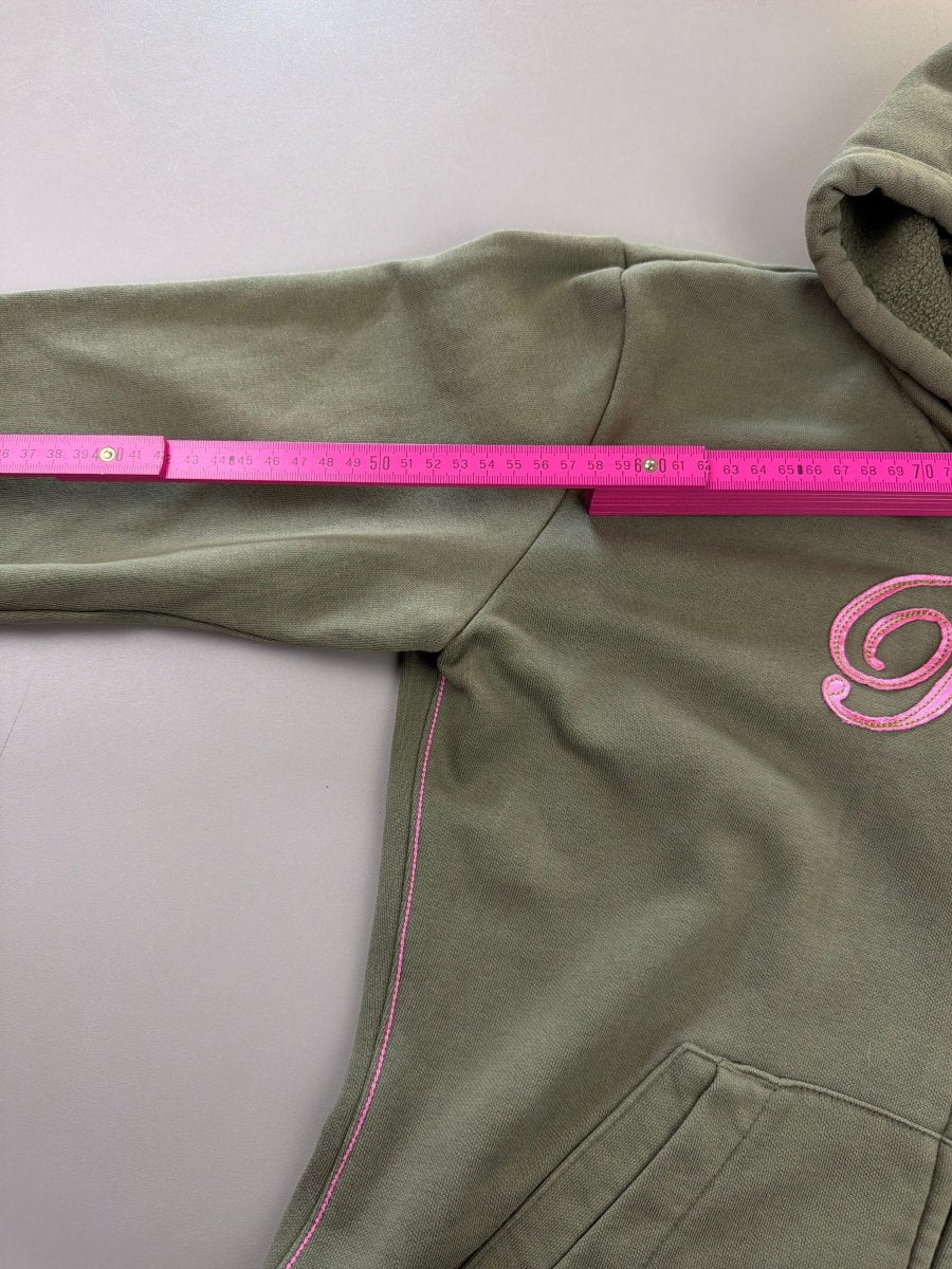 Puma "Cursive" Zip - Up Hoodie - Olive Green & Baby Pink - Past Pieces