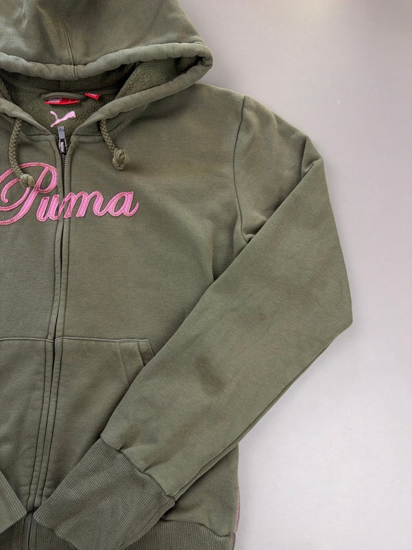 Puma "Cursive" Zip-Up Hoodie - Olive Green & Baby Pink