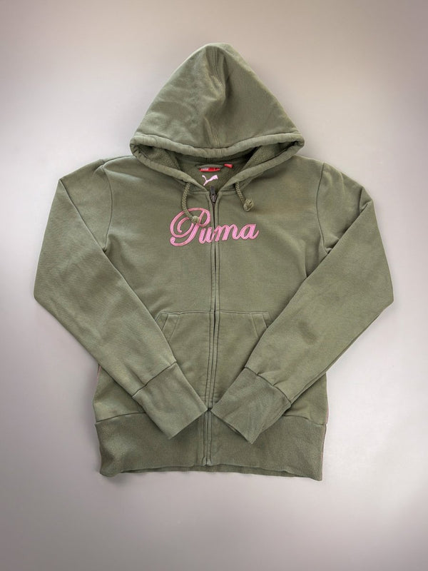 Puma "Cursive" Zip-Up Hoodie - Olive Green & Baby Pink