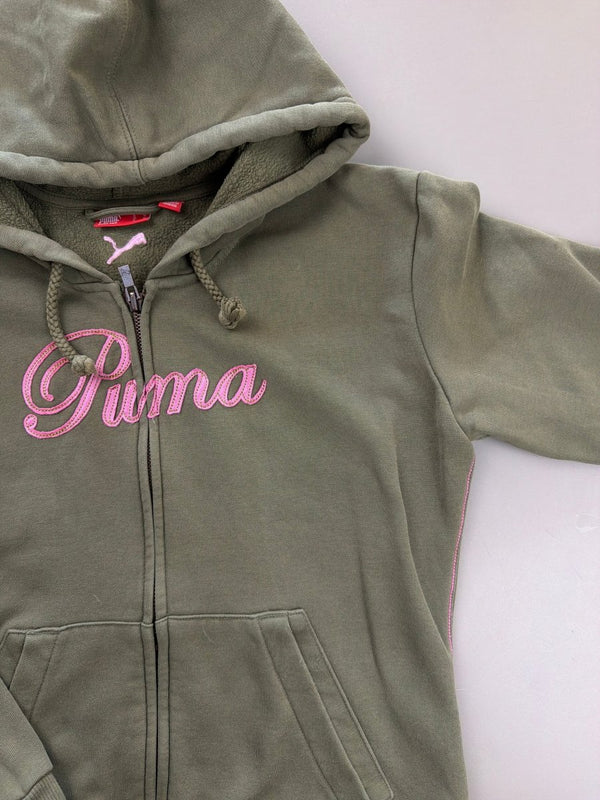 Puma "Cursive" Zip-Up Hoodie - Olive Green & Baby Pink