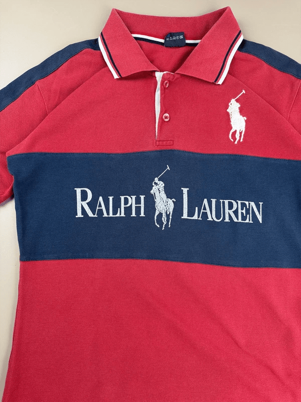 Ralph Lauren Polo Sport Archive "Big Logo" Statement Polo - Red & Navy Colorblock