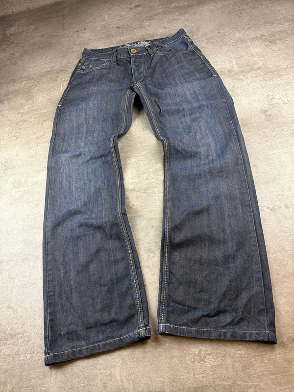 River Island Y2K Baggy Embroidered Denim Jeans - Washed Blue / Indigo