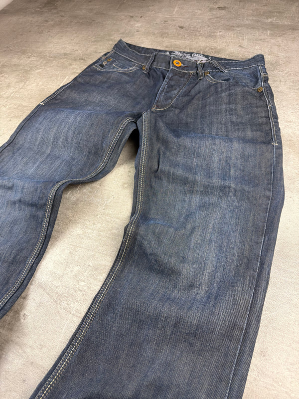 River Island Y2K Baggy Embroidered Denim Jeans - Washed Blue / Indigo