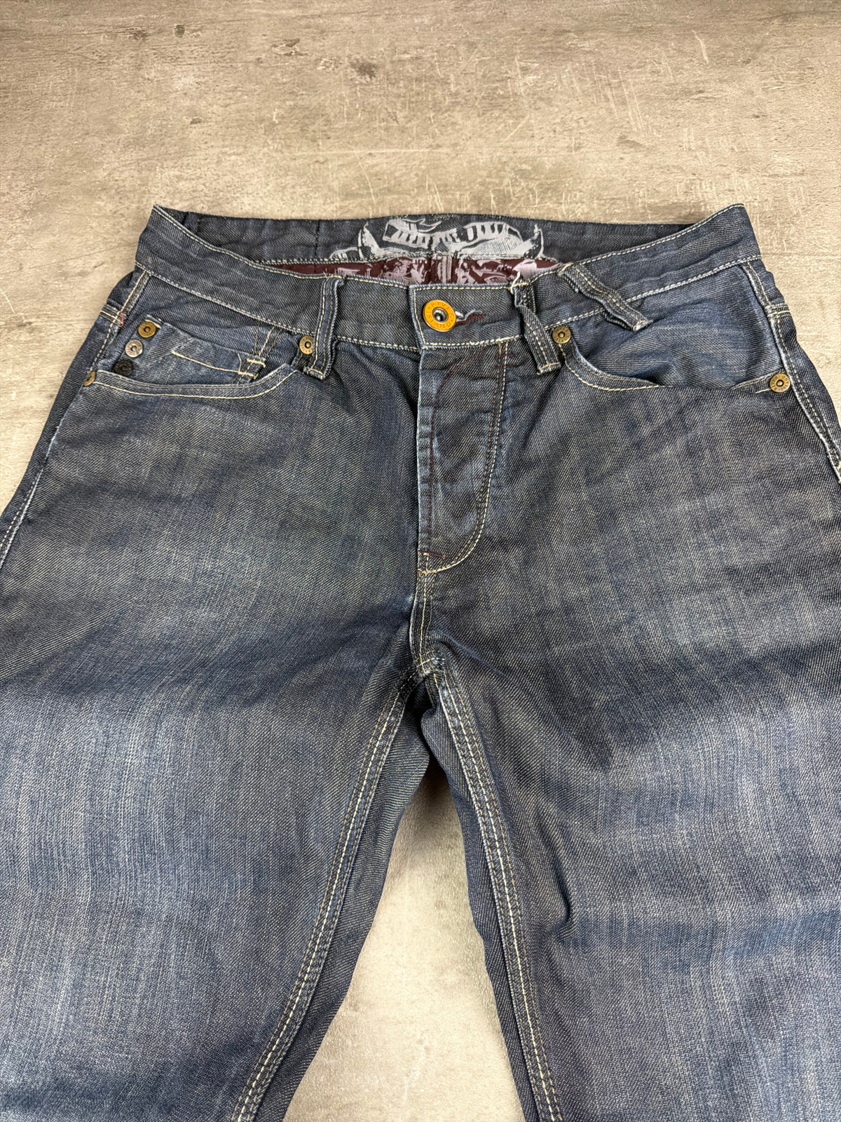 River Island Y2K Baggy Embroidered Denim Jeans - Washed Blue / Indigo - Past Pieces