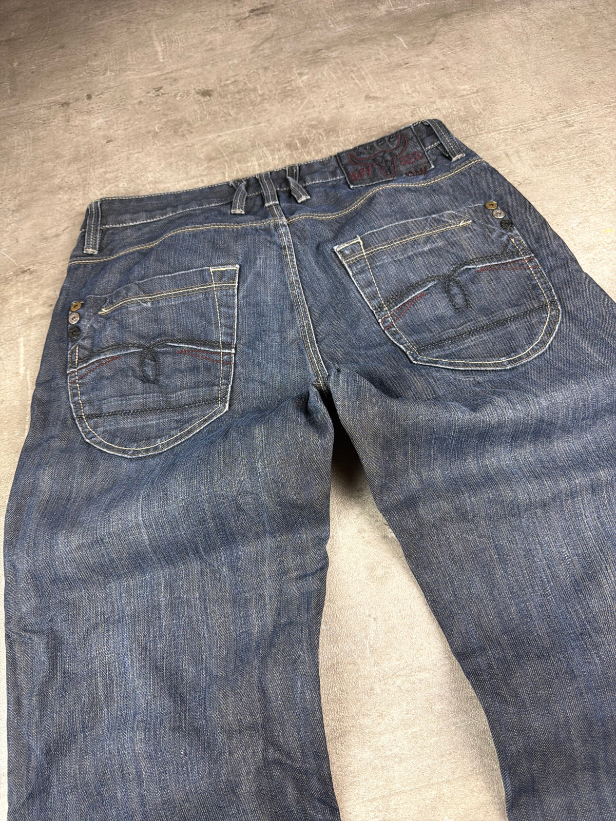 River Island Y2K Baggy Embroidered Denim Jeans - Washed Blue / Indigo - Past Pieces