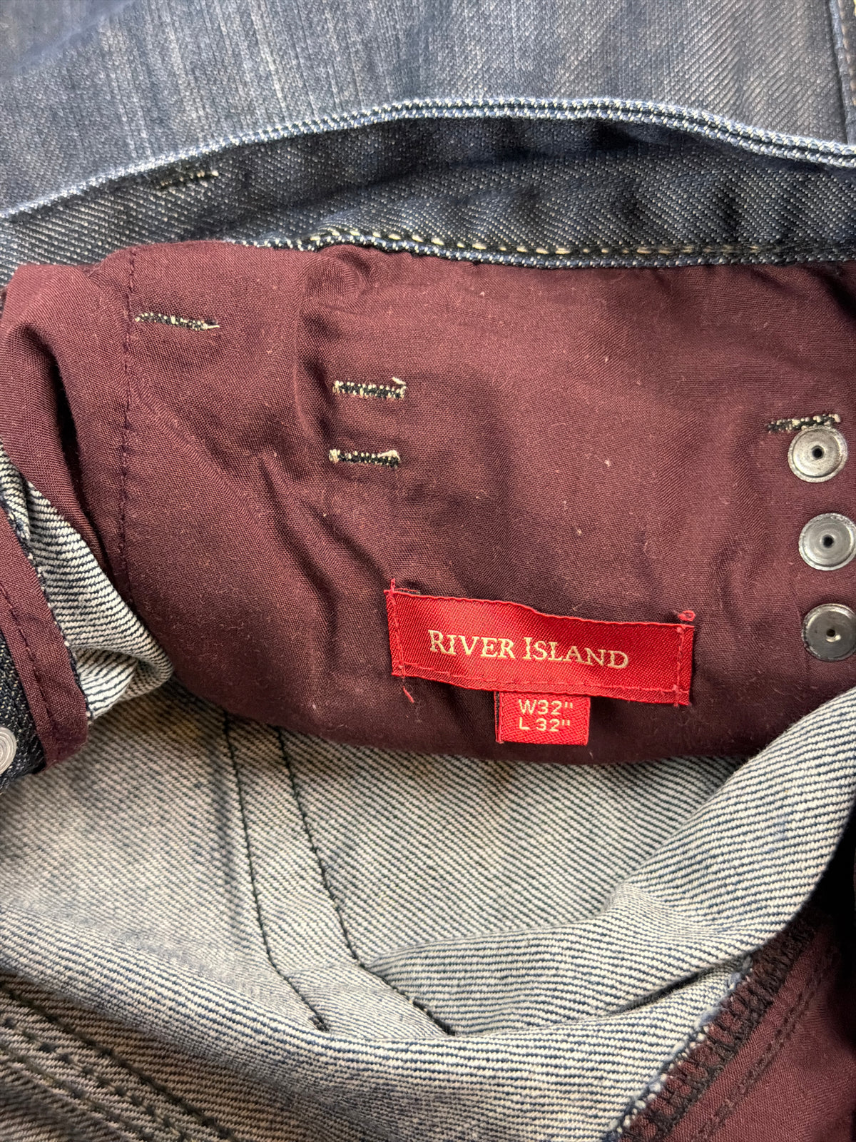 River Island Y2K Baggy Embroidered Denim Jeans - Washed Blue / Indigo - Past Pieces
