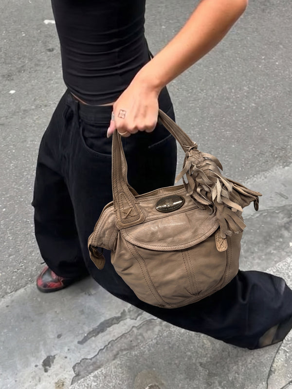George Gina & Lucy Archive Leather Shoulder Bag - Earthy Taupe Boho Chic Grunge