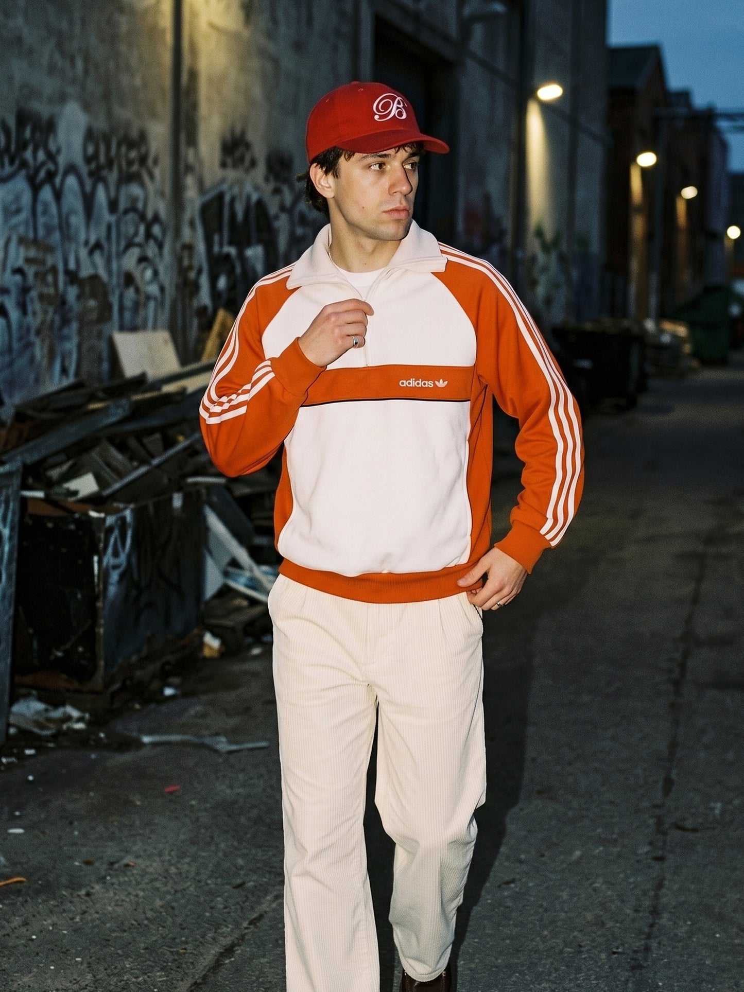 Adidas Vintage 2000s Half-Zip Tracksuit Top - Orange/White