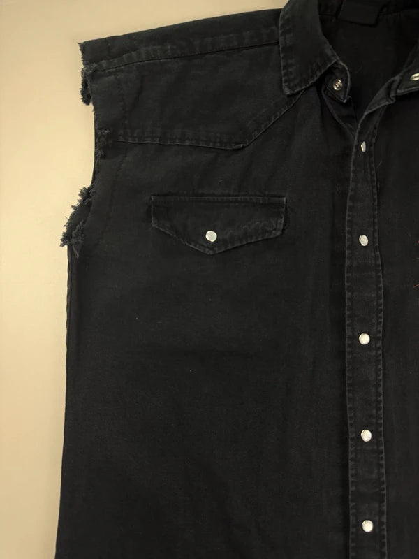 Spiral Direct "Inferno" Sleeveless Denim Shirt - All Black