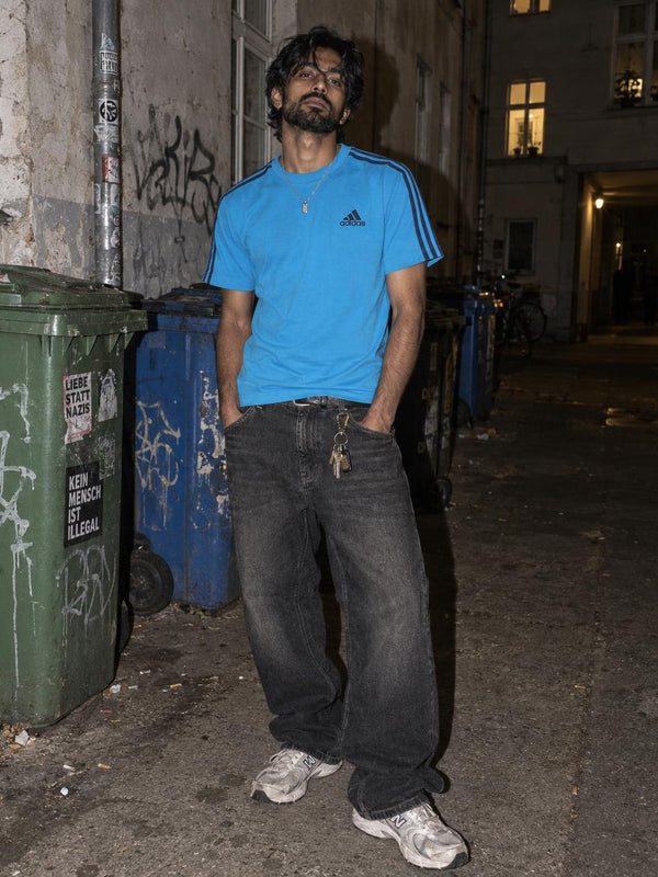 Adidas Y2K Three-Stripes Embroidered Logo Tee - Sky Blue / Navy