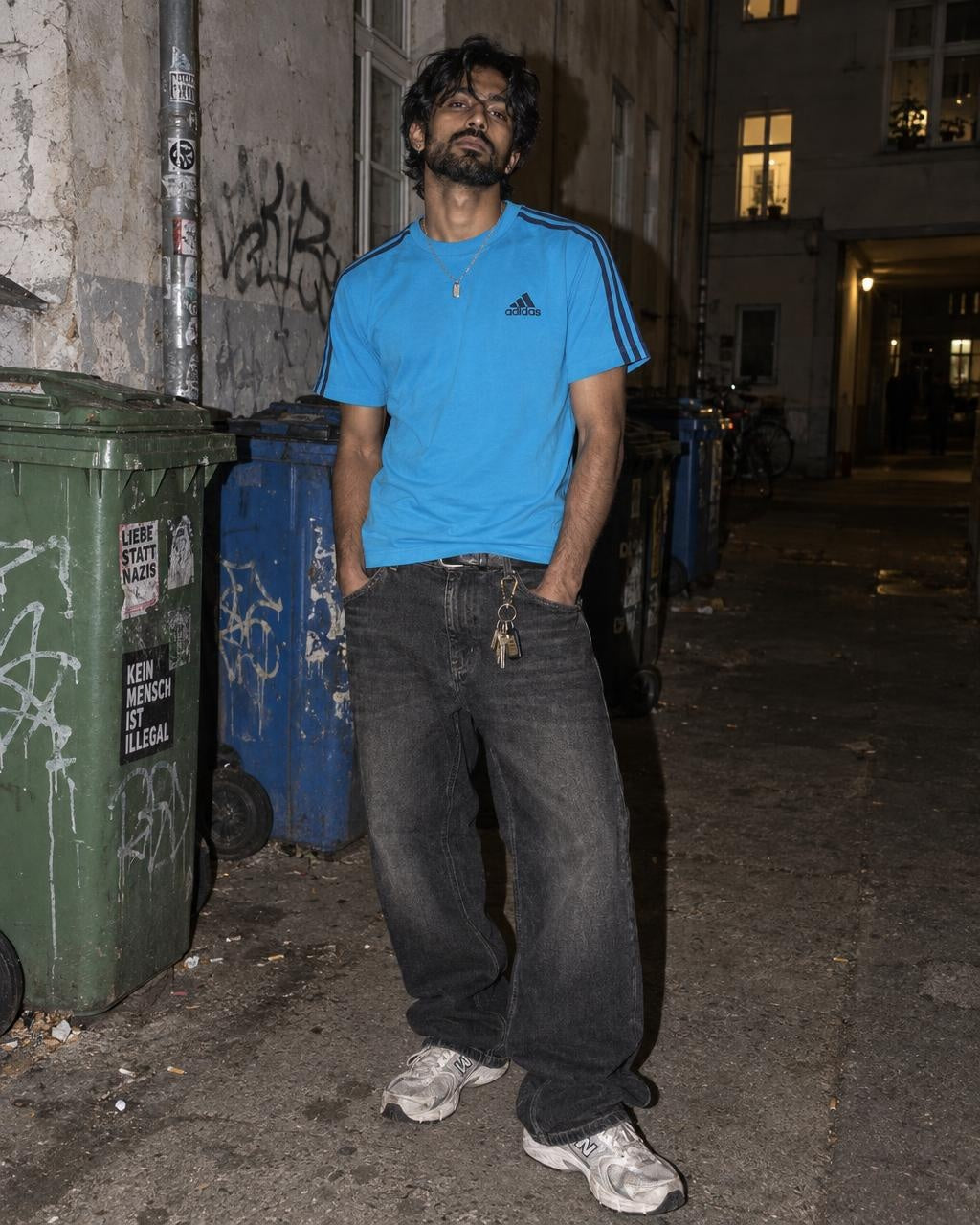 Adidas Y2K Three-Stripes Embroidered Logo Tee - Sky Blue / Navy - Past Pieces