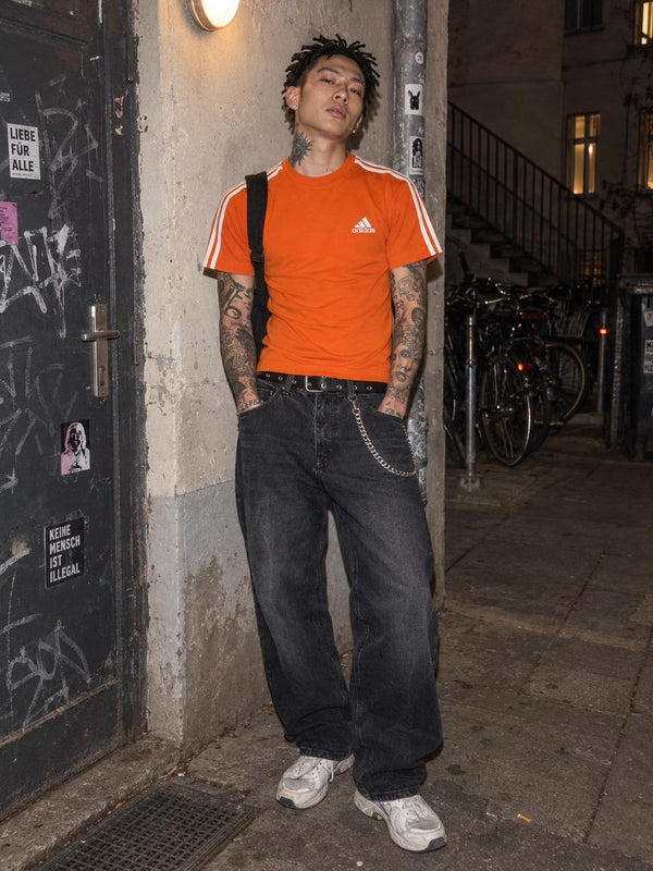 Adidas Y2K Three-Stripes Embroidered Logo Tee - Orange / White