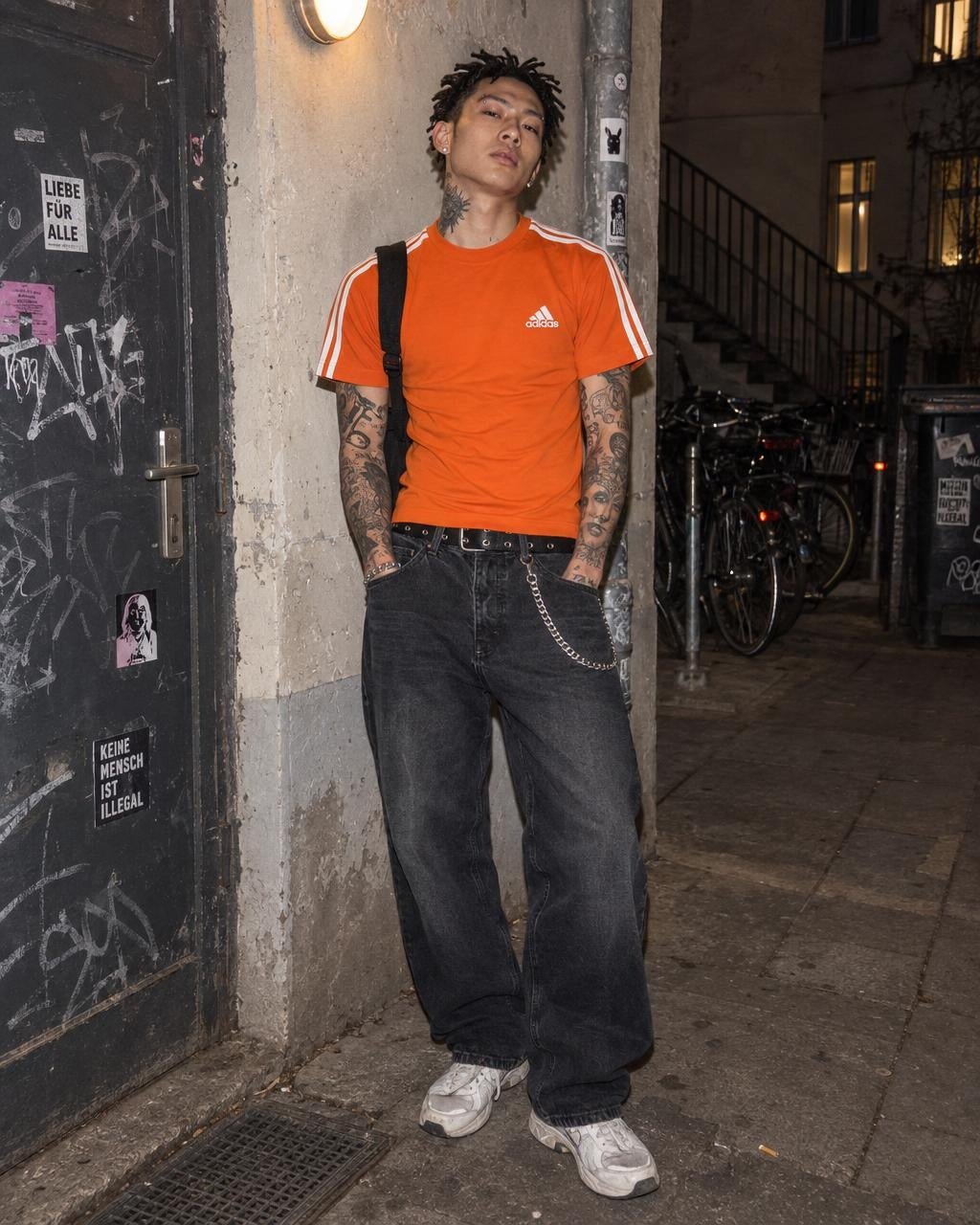 Adidas Y2K Three-Stripes Embroidered Logo Tee - Orange / White - Past Pieces