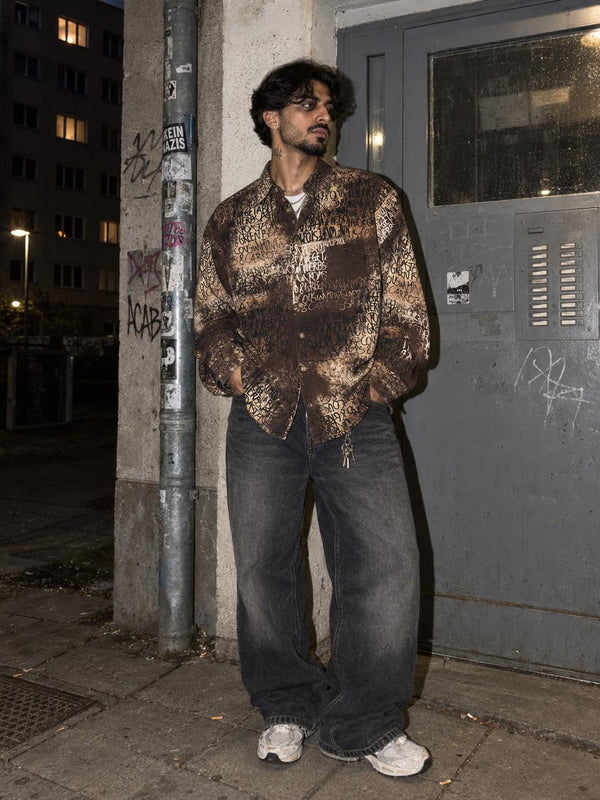 Alpenland Outdoor Vintage Graphic Text Print Longsleeve Shirt - Brown / Black