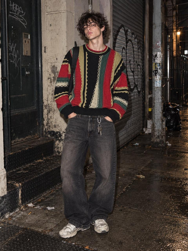 Carlo Colucci Vintage 90s 3D Knit Coogi Style Sweater - Red / Green / Black