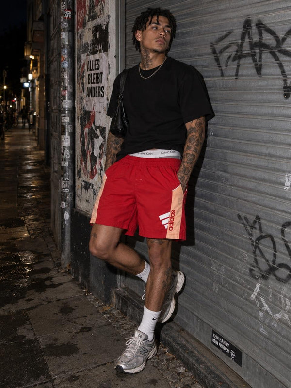 Adidas Y2K Embroidered Logo Swim Shorts - Red / Peach Orange