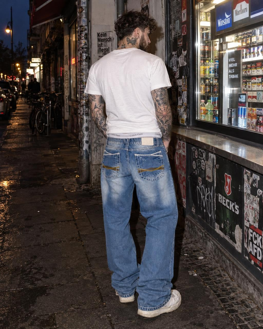 Smog Y2K Baggy Thick Stitch Denim Jeans - Light Blue Faded - Past Pieces