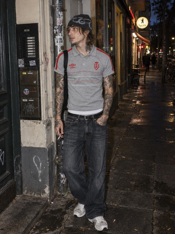 Umbro Stade de Reims Embroidered Polo Shirt - Grey / Red Blokecore