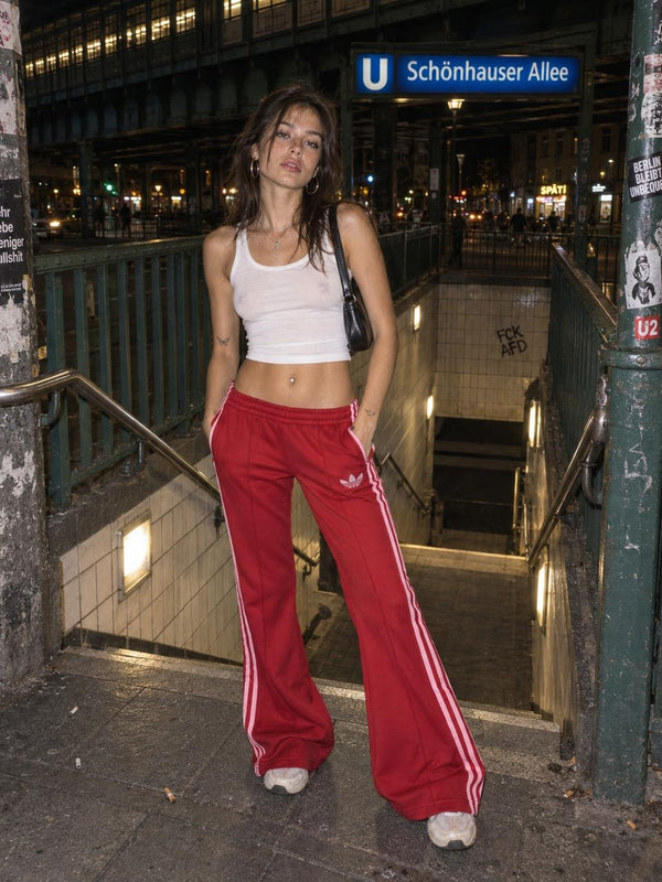 Adidas Originals Trefoil Flared Trackpants - Red / Pink Y2K Vibe