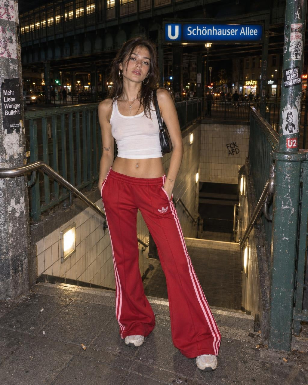 Adidas Originals Trefoil Flared Trackpants - Red / Pink Y2K Vibe - Past Pieces