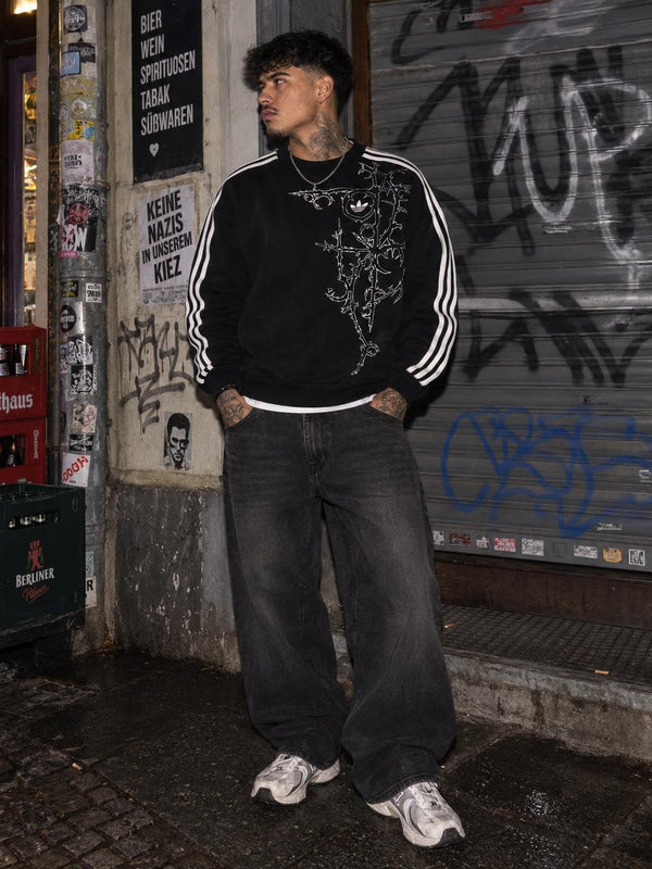 Adidas Trefoil Thorn Embroidered Oversized Crewneck Sweatshirt - Black / White Cyber Gothic