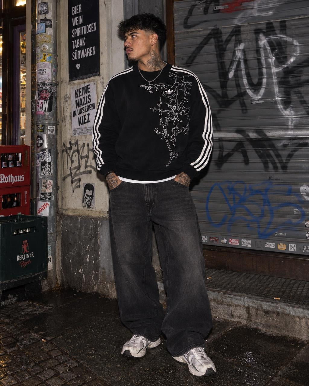 Adidas Trefoil Thorn Embroidered Oversized Crewneck Sweatshirt - Black / White Cyber Gothic - Past Pieces