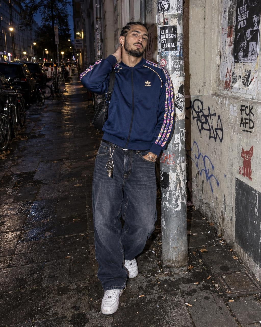 Adidas Originals Trefoil Graphic Stripes Trackjacket - Navy Blue / Pink Y2K - Past Pieces