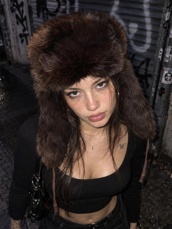 Vintage Fur Ushanka Trapper Hat - Brown / Russian Style Winter