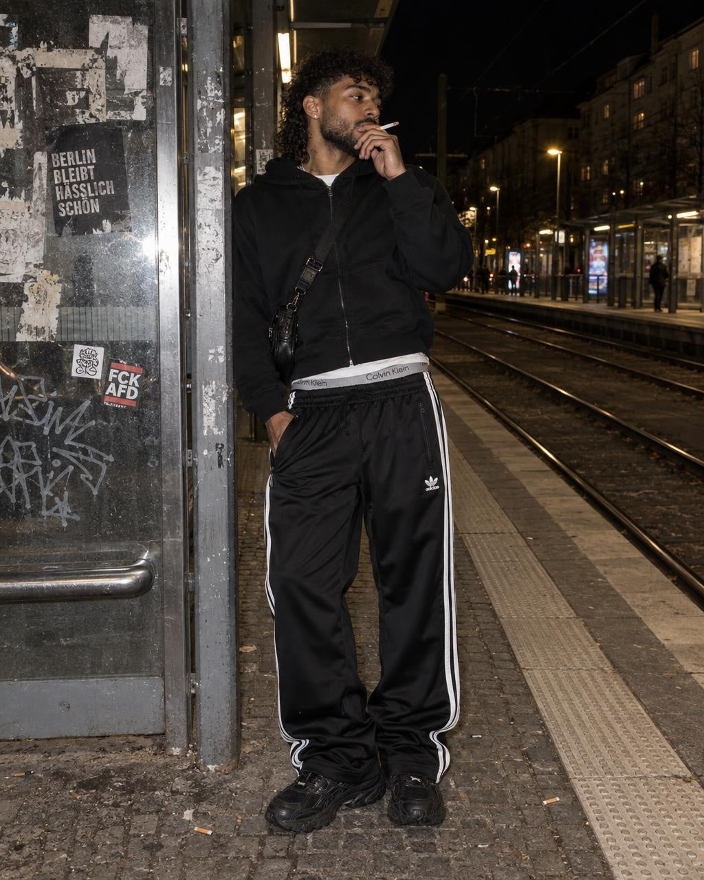 Adidas Originals Firebird Trackpants - Black / White Baggy Y2K Streetwear - Past Pieces
