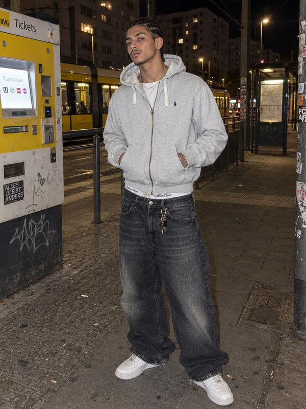Polo Ralph Lauren Distressed Waffle Lined Zip Hoodie - Heather Grey