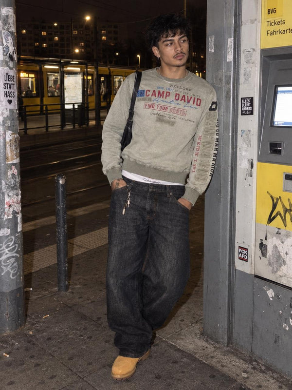 Camp David Arctic Ice "Find Your North" Embossed Crewneck Sweatshirt - Washed Khaki