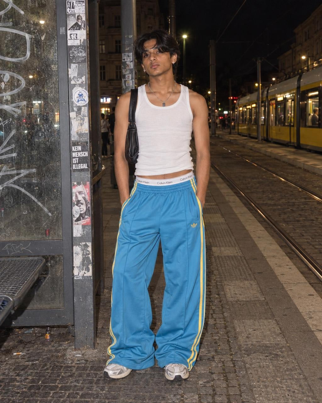 Adidas Trefoil Baggy Trackpants - Baby Blue / Yellow - Past Pieces