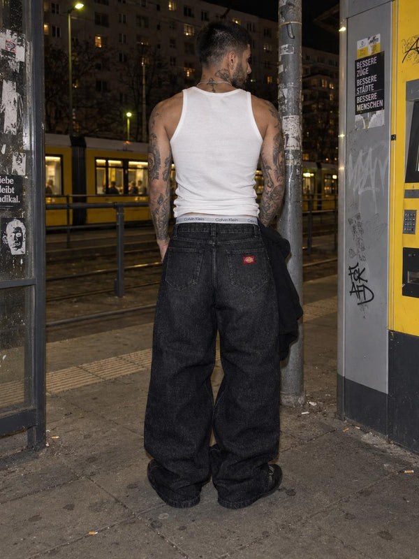 Dickies Baggy Wide Leg Faded Denim Jeans - Washed Black
