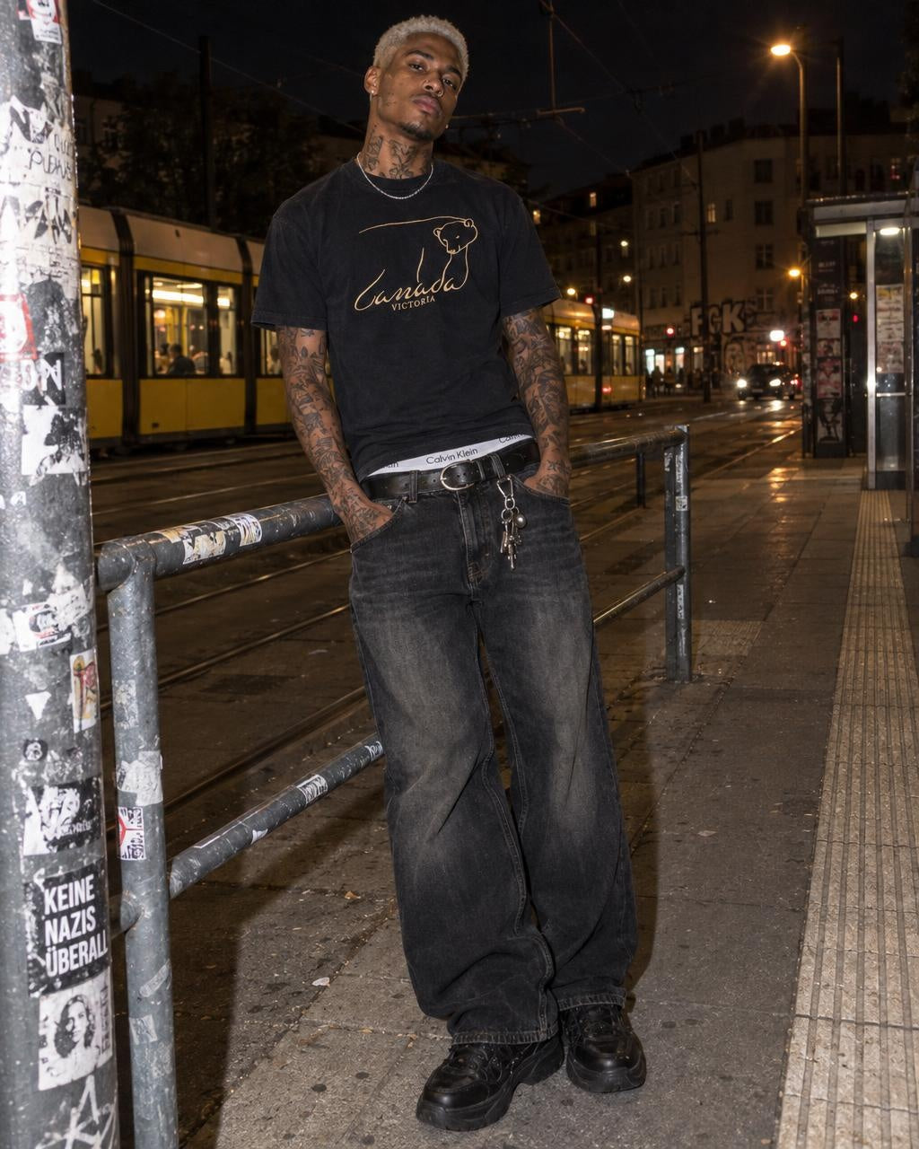Cityscape Vintage "Canada Victoria" Embroidered Polar Bear Tee - Washed Black / Gold - Past Pieces