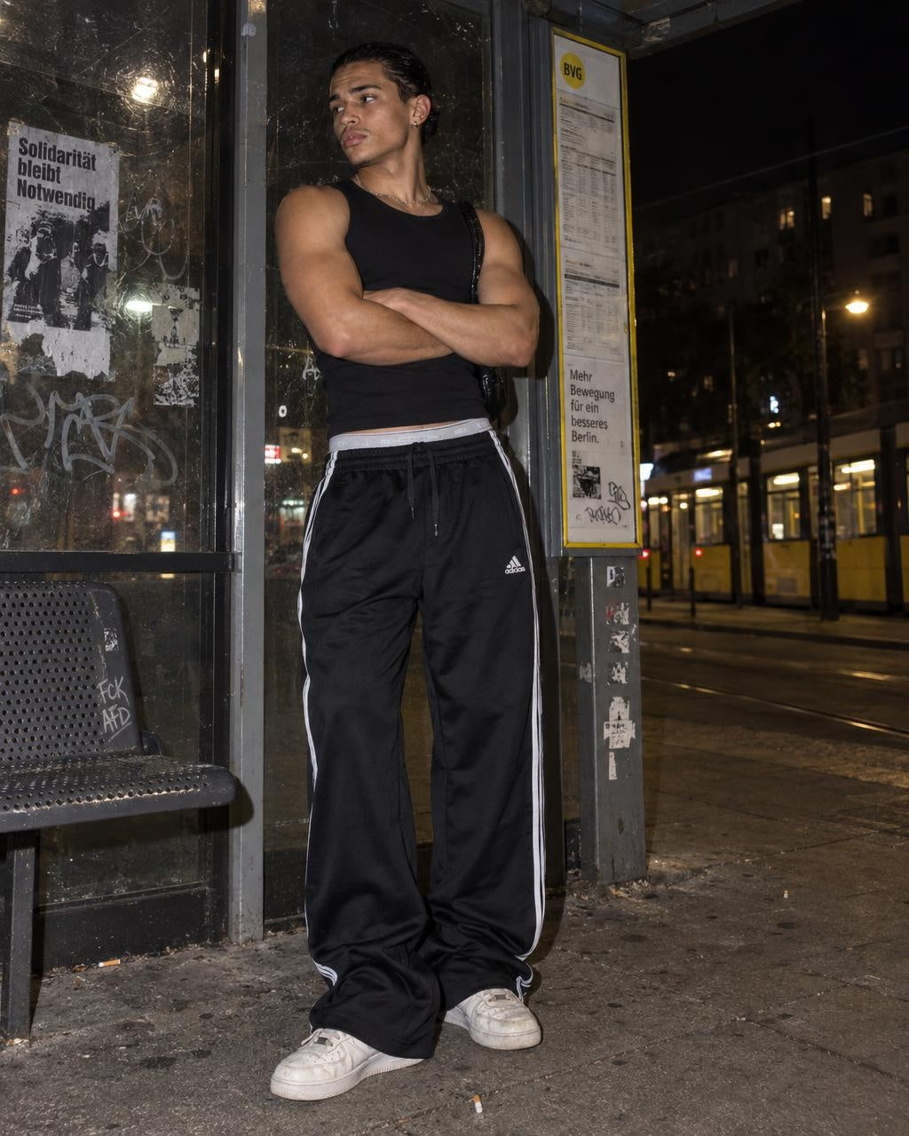 Adidas Y2K Three-Stripes Baggy Trackpants - Black / White - Past Pieces