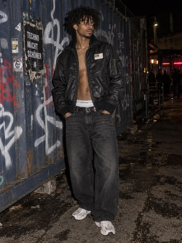 alife & famous Y2K Coated Bomber Jacket - Black / Navy