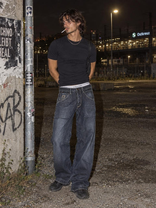 Jack & Jones Y2K Baggy Utility Jeans - Washed Navy Blue