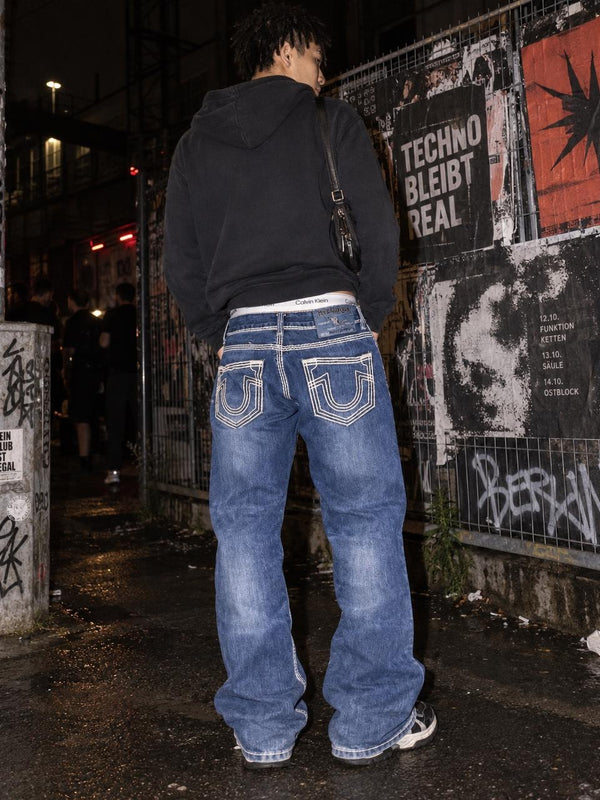 True Religion "Ricky Super T" Y2K Distressed Denim Jeans - Washed Blue