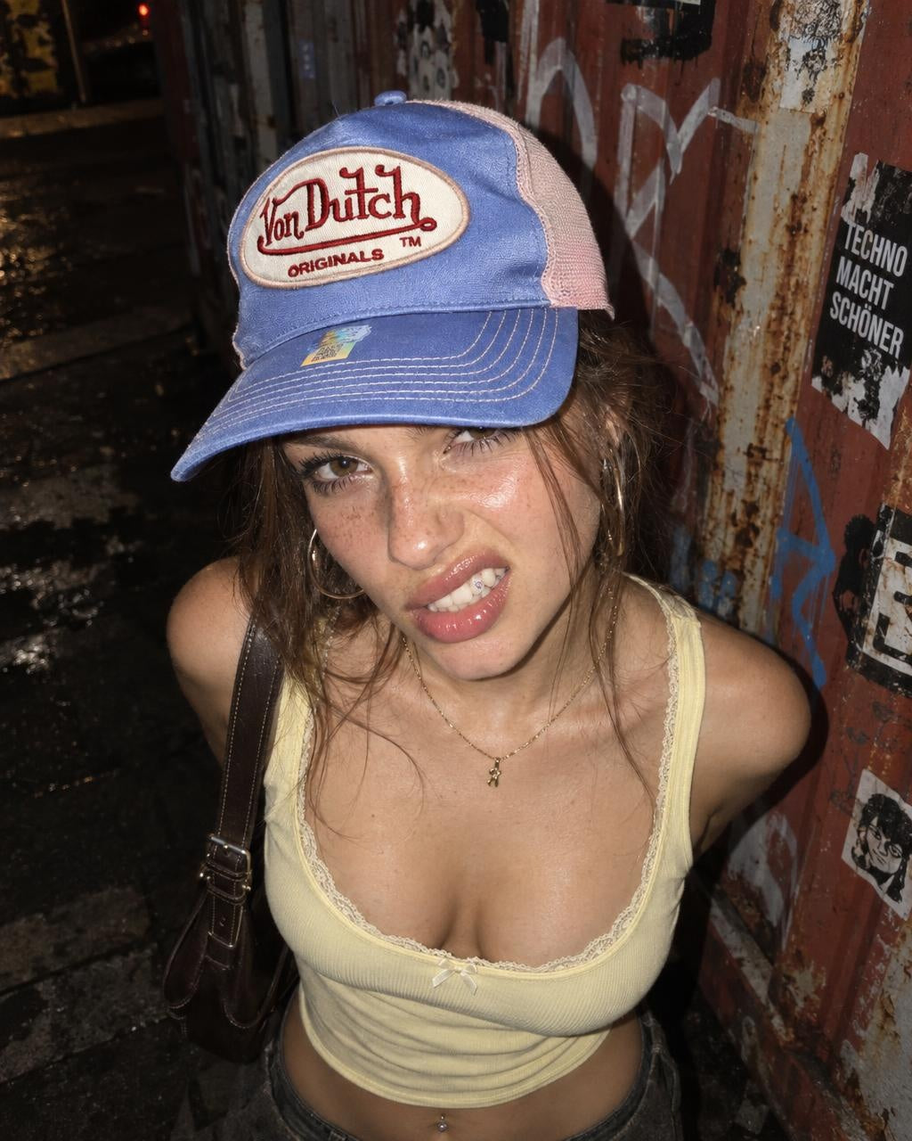 Von Dutch Originals Y2K Satin Trucker Cap - Baby Blue / Pink - Past Pieces