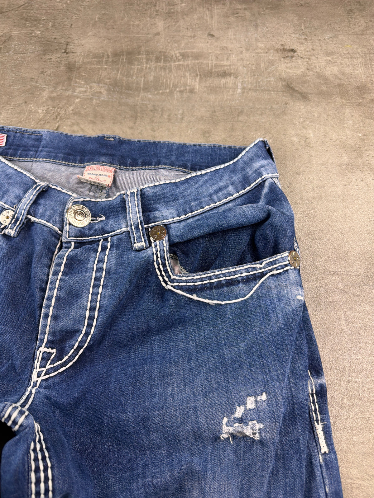 True Religion "Ricky Super T" Y2K Distressed Denim Jeans - Washed Blue - Past Pieces