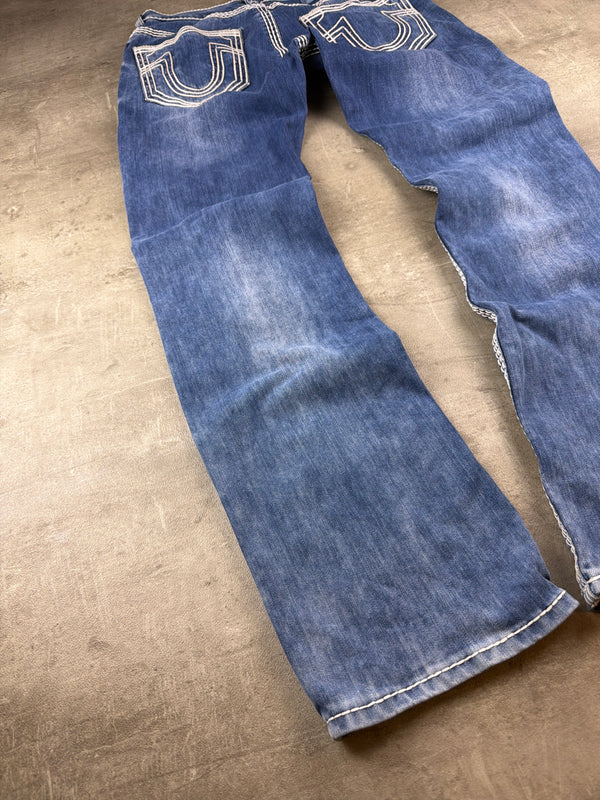 True Religion "Ricky Super T" Y2K Distressed Denim Jeans - Washed Blue