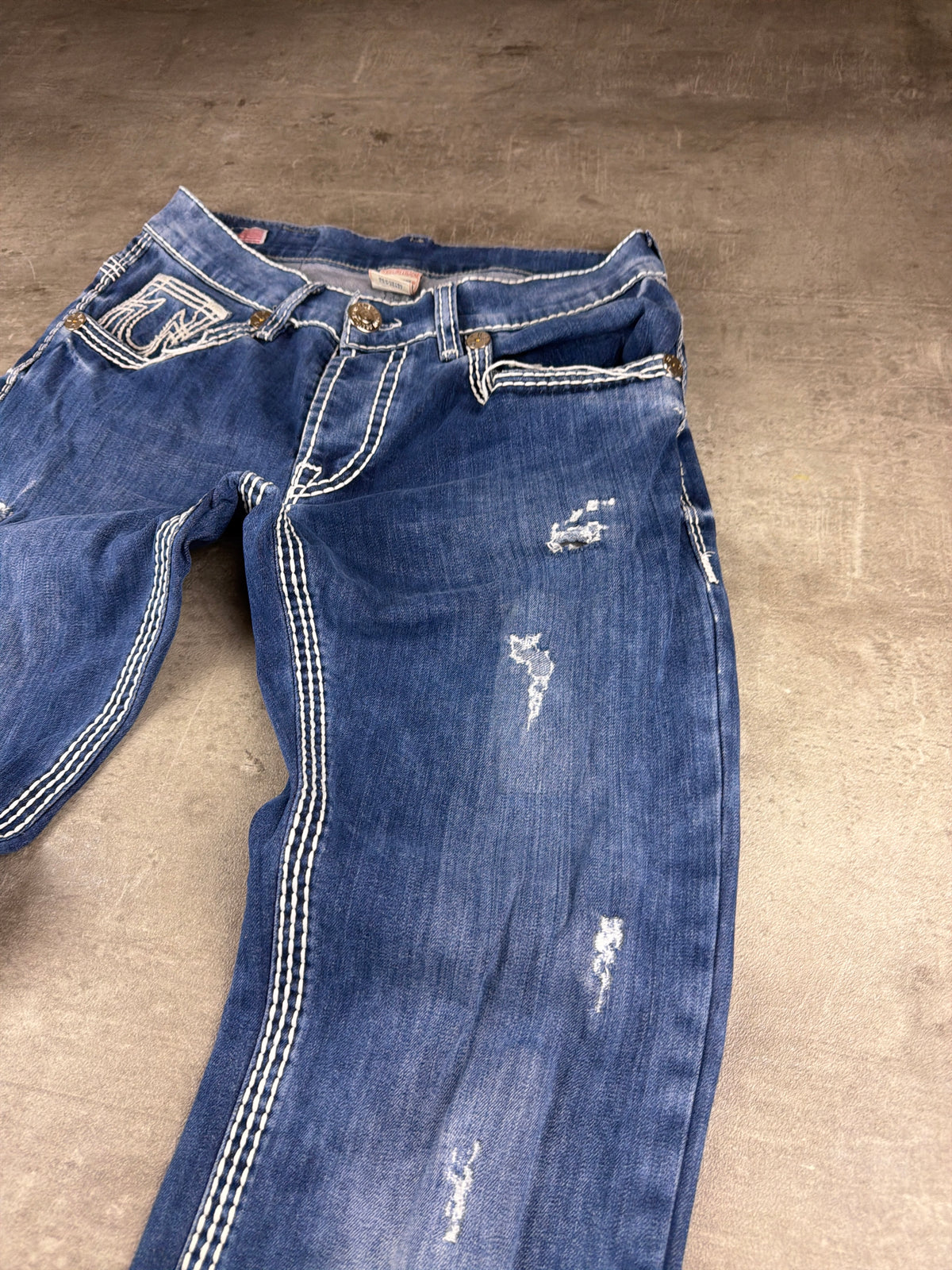 True Religion "Ricky Super T" Y2K Distressed Denim Jeans - Washed Blue - Past Pieces