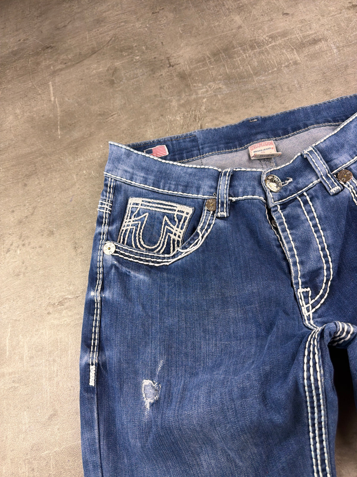 True Religion "Ricky Super T" Y2K Distressed Denim Jeans - Washed Blue – Ansicht 10